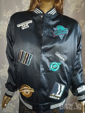 Adidas- M/L- Girls are awesome- Уникално ново дамско яке тип бомбър от черен сатен, снимка 4 - Якета - 38026910