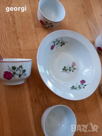 Порцеланова купа с пет купички български порцелан Китка , снимка 6 - Сервизи - 37855000