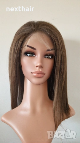 Естествена кафява перука 40 см, бразилски косъм, дантела 13x4