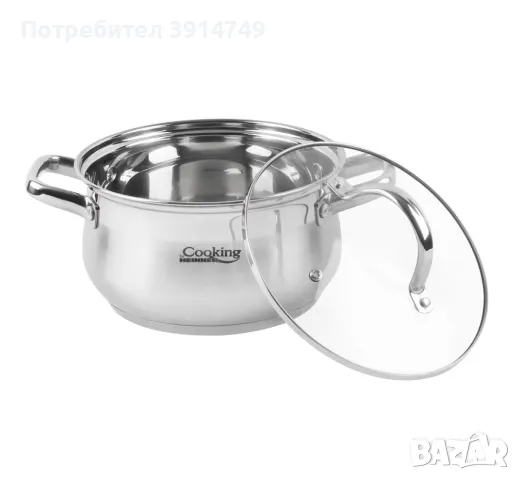 Стоманена тенджера, неръждаема (инокс) с термоустойчив капак, 5-слойно дъно, 4,7 литра, *НОВА*, снимка 2 - Съдове за готвене - 47539147