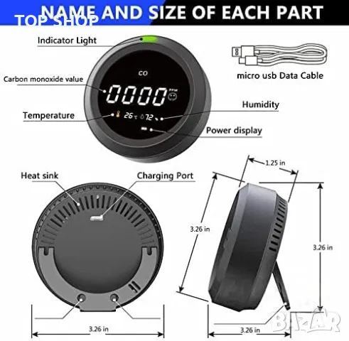 Нов Преносим детектор за въглероден окис CO аларма и измервател Безопасност, снимка 3 - Други стоки за дома - 49549517