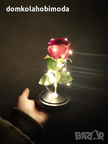Изкуствена роза с дървена основа LED осветление. 3 ААА, снимка 1 - Изкуствени цветя - 39127953