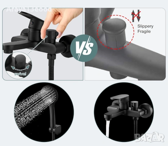 Стенен смесител за вана и душ – черен мат, снимка 3 - Смесители - 54132958