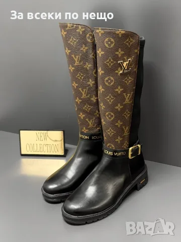 Louis Vuitton Луксозни Дамски Ботуши До Коляното С Монограм И Златно Лого Код SEM-769 