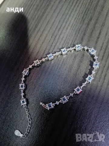 Сребърна гривна със син топаз , снимка 7 - Гривни - 48147476