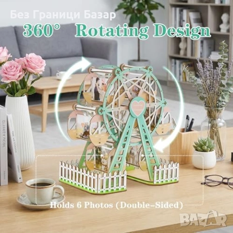 Нов DIY 3D дървен модел виенско колело 6 фото рамки 72 части Дървен 3D пъзел фото албум, снимка 4 - Други - 54344558