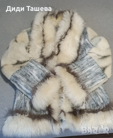 Палто от телешка кожа със сребърна лисица 