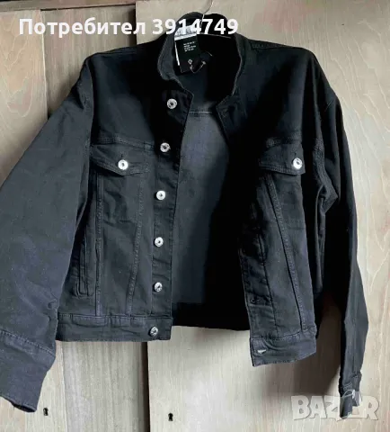 НОВО дънково яке, черно, кройка тип риза, 4 джоба, много леко и удобно, 99% памук, снимка 7 - Якета - 50411165