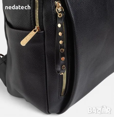 Дамска раница Backpack Черна със златисти ципове, 23x12x30cm, снимка 2 - Раници - 55976296