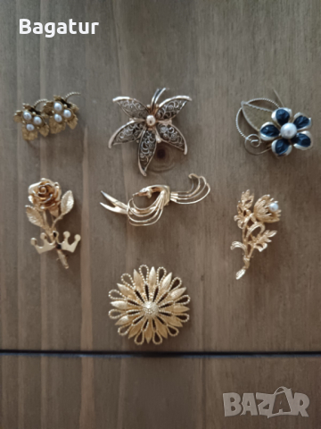 Лот 7бр,брошки,стари,жълти,винтидж,позлата,, снимка 6 - Антикварни и старинни предмети - 44623074