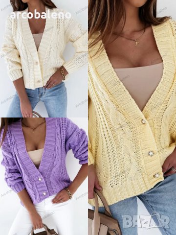 Нова ежедневна къса дамска жилетка (пуловер) с V-образно деколте и копчета, 3цвята 