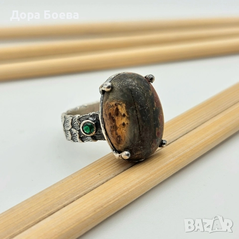 Сребърен пръстен: "Джаспър", снимка 2 - Пръстени - 52643961