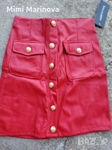 Последна бройка! Огнено червена кожена пола със златни копчета😍❤😍 За събиране на погледи👀👀👀, снимка 6 - Поли - 29838332