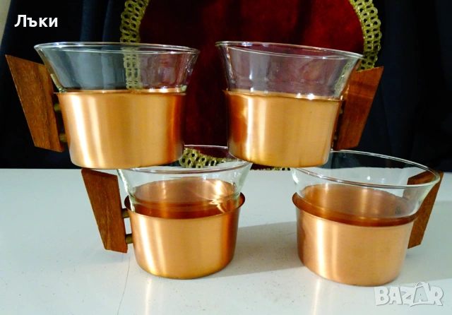 Медни чаши,чиста мед плюс стъклена чаша. 