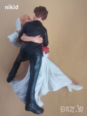 Младоженци двойка голяма фигурка връх украса за сватба сватбена торта топер керамична, снимка 3 - Декорация - 33969934