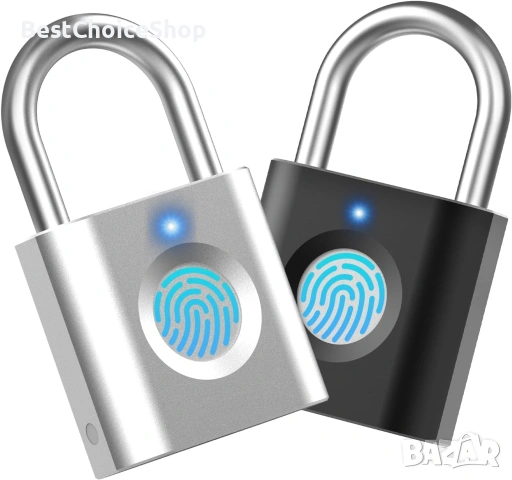 катинар с отпечатък (2 бр.) Ключалка без ключ с биометрия за багаж, чанти и кутии – Черно/Сребристо