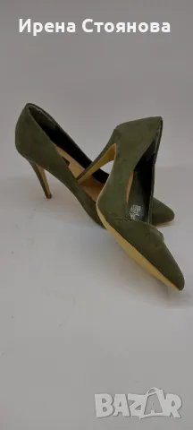Дамски обувки в маслено зелен цвят на висок ток. Материя велур. Размер 40/41 номер 