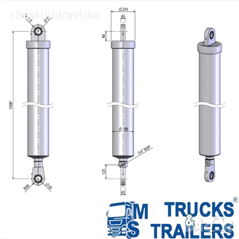 Хидравличен цилиндър BINOTTO MFR B3 165/6/4960-RR, снимка 2 - Части - 48281034