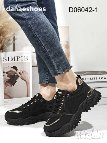 Дамски сникърси с груба подметка в черно , снимка 2 - Маратонки - 53118960