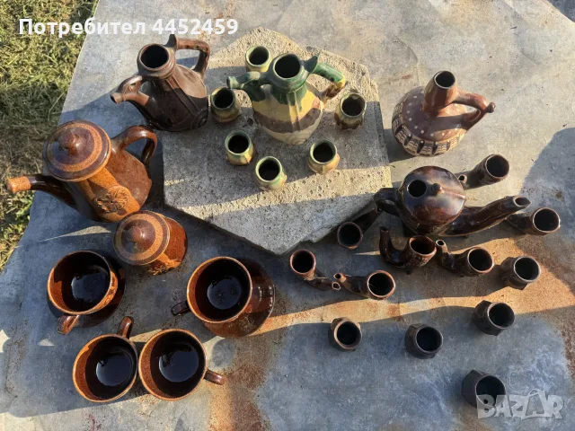 Стари керамични съдове и два сатъра, снимка 3 - Вази - 55945755