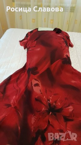Яркочервена копринена рокля, снимка 12 - Рокли - 38779729