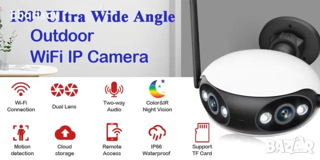 4K 8MP Wifi външна панорамна широкоъглна 180° IP камера