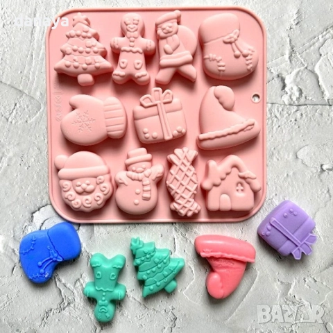 6109 Коледна силиконова форма за сладки шоколад и фондан,11 коледни фигурки, снимка 3 - Форми - 51635737