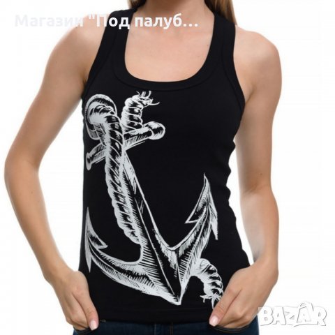 Нов дамски черен потник с трансферен печат Голяма котва, морски, снимка 12 - Потници - 29964676