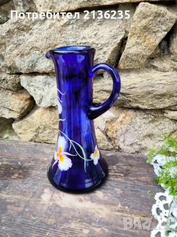 Кана /ваза в синьо ръчно рисувана, снимка 5 - Антикварни и старинни предмети - 50186006