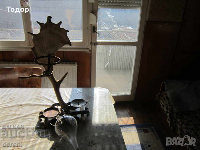 Уникален немски декантер еленов рог свещник изба трофей, снимка 5 - Колекции - 31656766