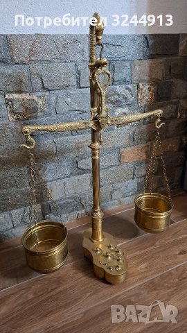 Стара много красива месингова везна пълен комплект с две блюда, снимка 3 - Антикварни и старинни предмети - 53140353