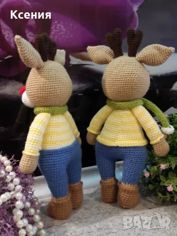 Подарък за Коледа. Елен /Комет/, Ръчно изработена, Плетена играчка, снимка 3 - Плюшени играчки - 48088338