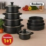 ПРОМО КОМПЛЕКТ 5 бр черни емайлирани тенджери + 3 бр дълбоки тави Rosberg., снимка 1