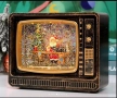 Коледен ретро телевизор с LED светлини и движещ се сняг – декоративна лампа с Дядо Коледа и снежни с, снимка 5
