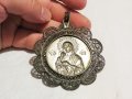 Възрожденска Сребърна икона, амулет, накит, медальон с Богородица, Дева Мария - Панагия 70 мм сребро, снимка 5