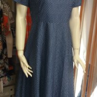 Кукленска рокля синя на ситни бели точици  - ХЛ/2ХЛ размер, снимка 1 - Рокли - 37448279
