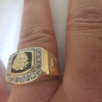 Златен мъжки пръстен с оникс и циркони , снимка 12 - Пръстени - 30831006