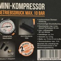 Мини компресор StarQ, 12V, макс. 10 Bar, С манометър , снимка 2 - Други инструменти - 32198129