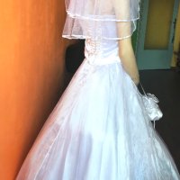 Булчинска рокля №4 - НОВА ! С воал, чанта, ръкавици и венче, снимка 6 - Сватбени рокли - 37367511