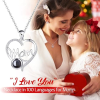 Нов Луксозен Подарък за майка Вечна Роза Колие 100 Езика обичам те, снимка 7 - Колиета, медальони, синджири - 44583456