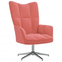 Релаксиращ стол с табуретка, розов, кадифе, снимка 6 - Столове - 38662019
