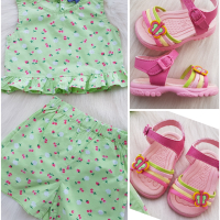 Бебешки комплект "Черешки" 9-12месеца и сандали №16, снимка 4 - Комплекти за бебе - 44815583