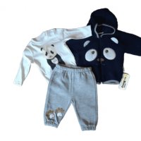 Сет за бебе момче от три части с пухена жилетка, снимка 2 - Комплекти за бебе - 39213416