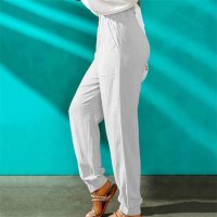 Дамски летен едноцветен панталон с ластик на талията, 9цвята - 023, снимка 4 - Панталони - 40407247