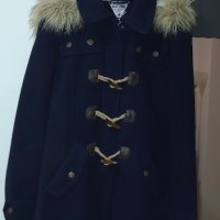 Тъмно синьо палто с качулка Kangol размер С , снимка 3 - Якета - 42629615