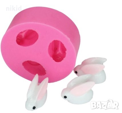 3 мини зайчета силиконов молд форма декорация фондан мъфини, снимка 1