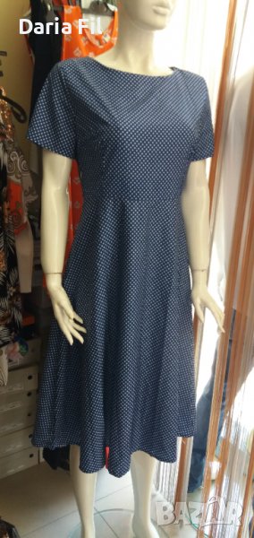 Кукленска рокля синя на ситни бели точици  - ХЛ/2ХЛ размер, снимка 1