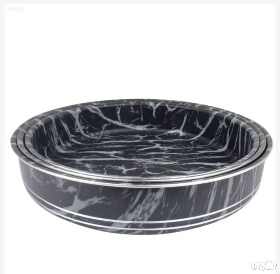 комплект кръгли тави ЕЛЕКОМ черно бял мрамор три размера Ф28,32,36см, снимка 1