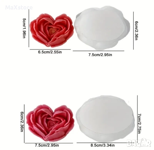 3D роза сърце 2 размера Силиконов молд форма за свещи гипс сапун смола фондан за декорация на торта , снимка 1