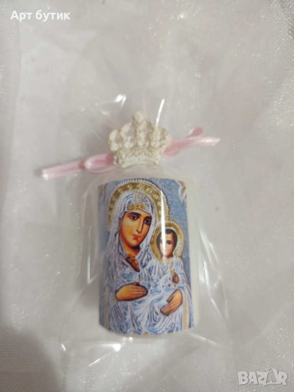 Подарък за гости  декорирана мини свещ, снимка 1